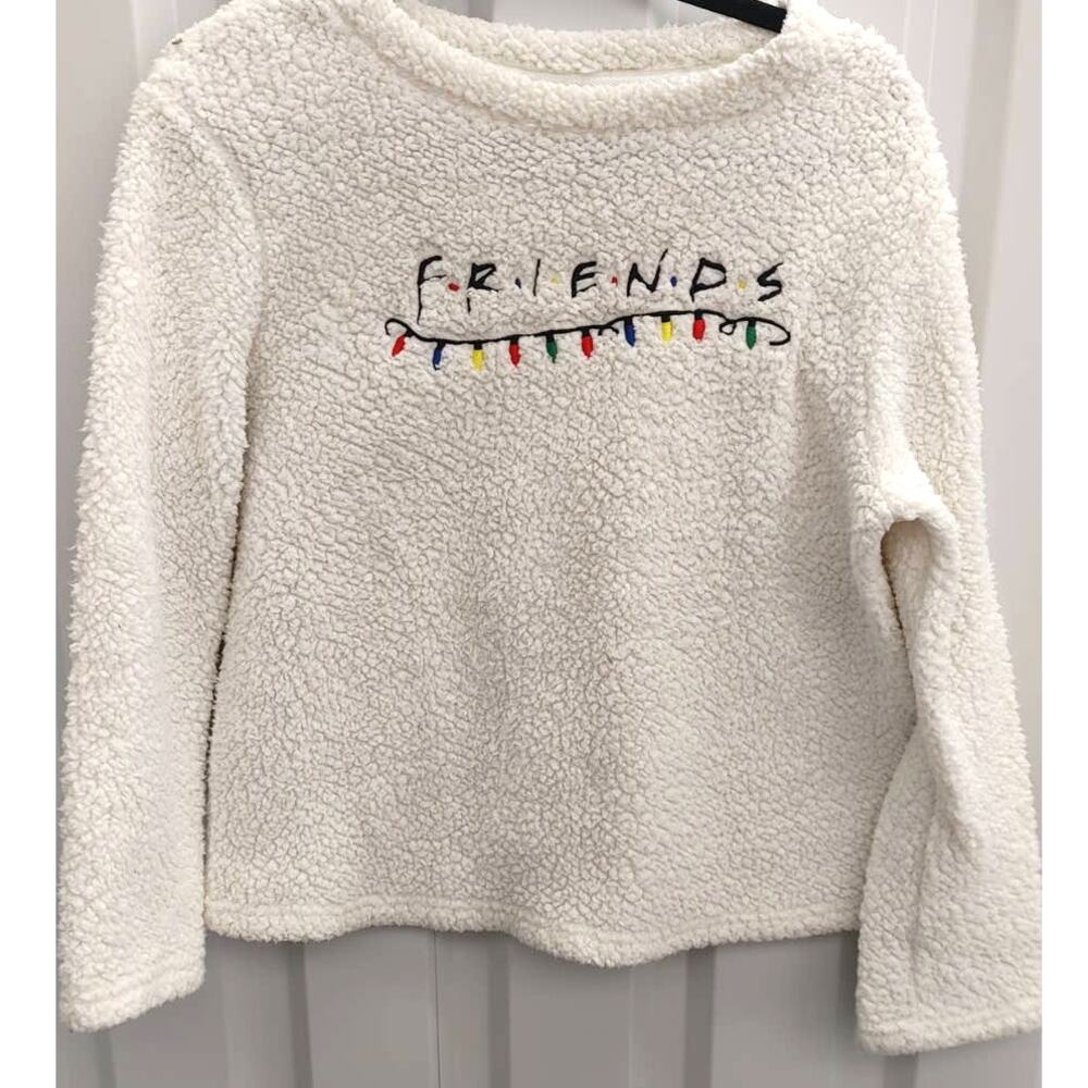 FRIENDS Womens Sweater Fuzzy Christmas Lights Holiday Small